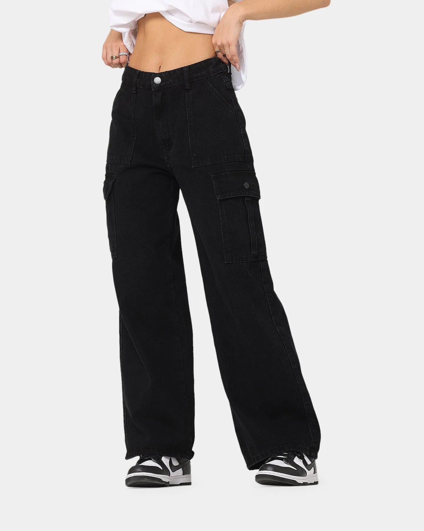 XXIII Women's Poppy Wide Leg Cargo Pants Washed Black