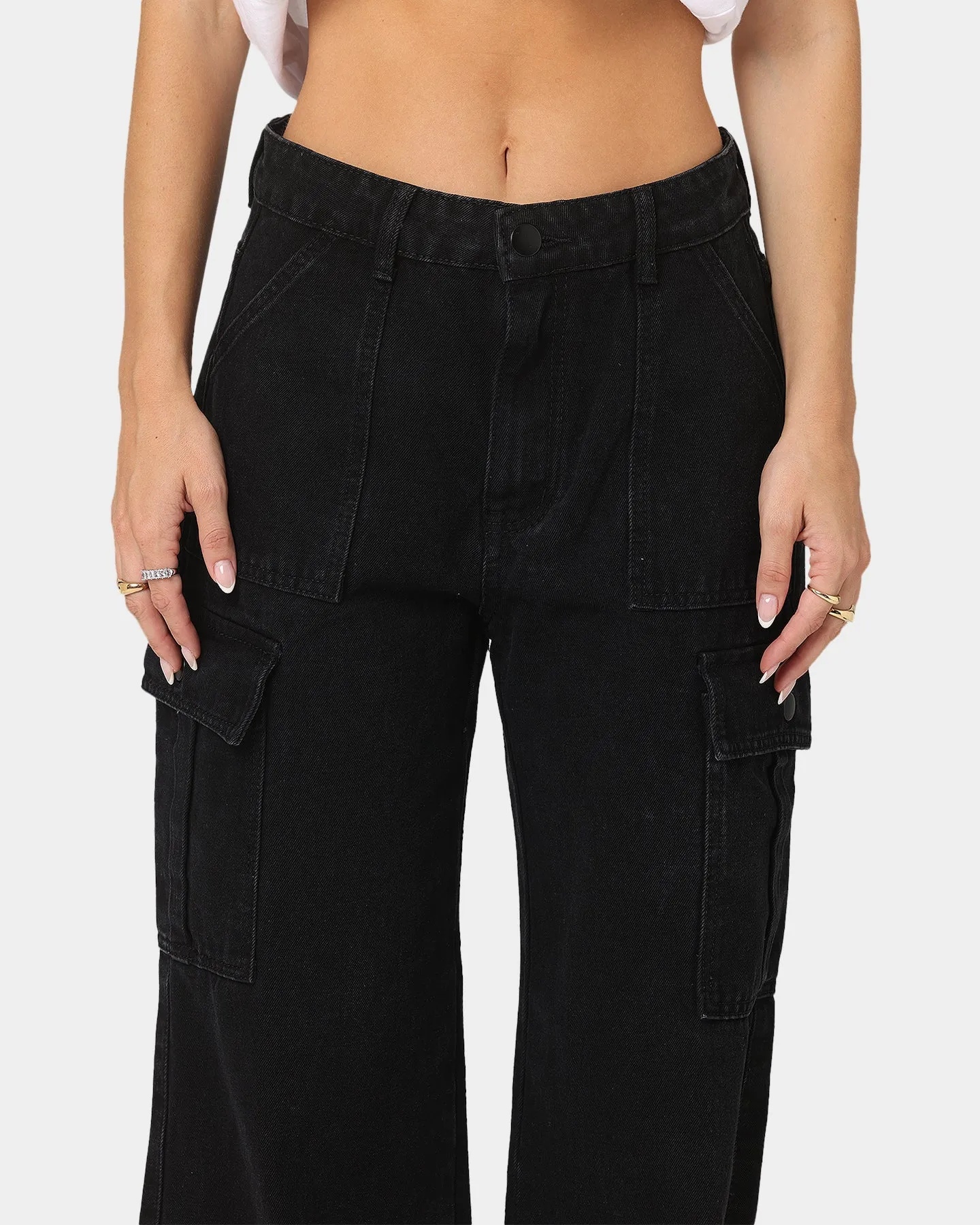 XXIII Women's Poppy Wide Leg Cargo Pants Washed Black