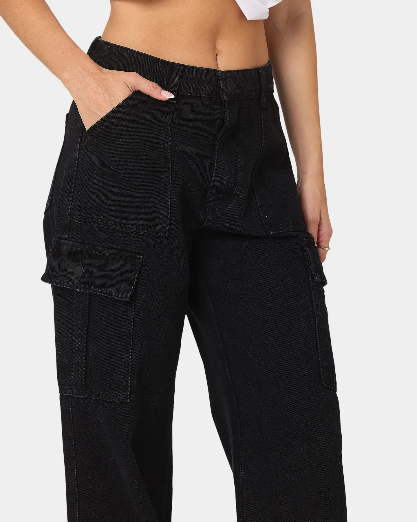 XXIII Women's Poppy Wide Leg Cargo Pants Washed Black