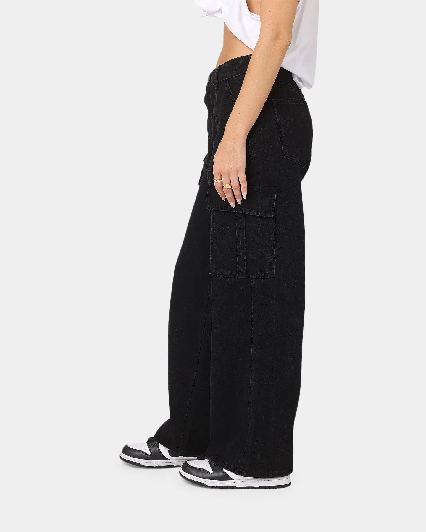 XXIII Women's Poppy Wide Leg Cargo Pants Washed Black