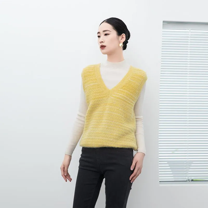 Yellow V Neck Wool Vest