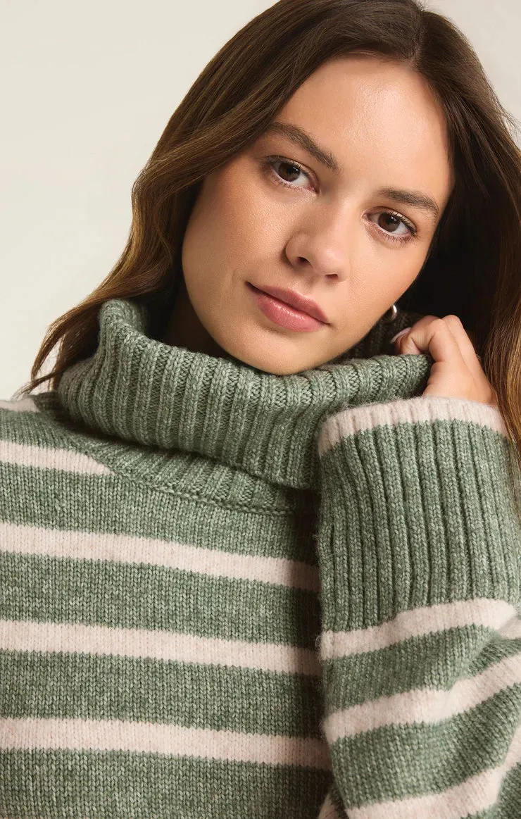 Z Supply Josephine Stripe Turtleneck Sweater Palm Green