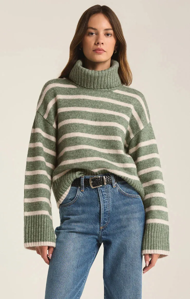 Z Supply Josephine Stripe Turtleneck Sweater Palm Green